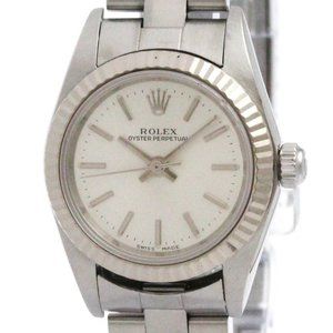 ROLEX Oyster Perpetual 76094 K Serial White Gold Steel Watch Polished